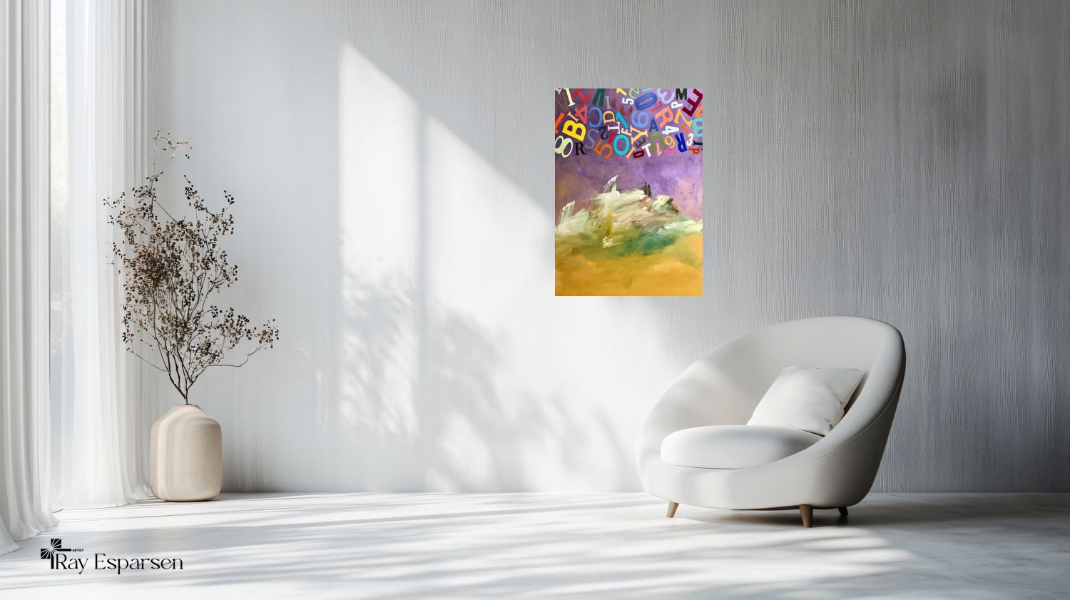 Letters Falling Through A lavender Sky in room